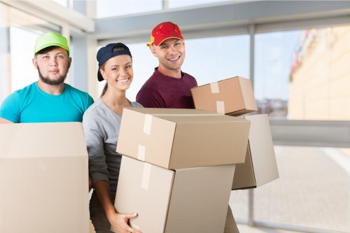 Preparing boxes and furniture for a Docklands moving truck