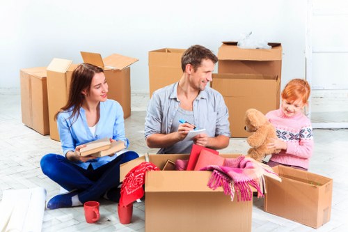 Boxes and furniture being prepared for a Docklands student move