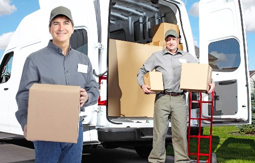 Office furniture and equipment prepared for a Docklands business move